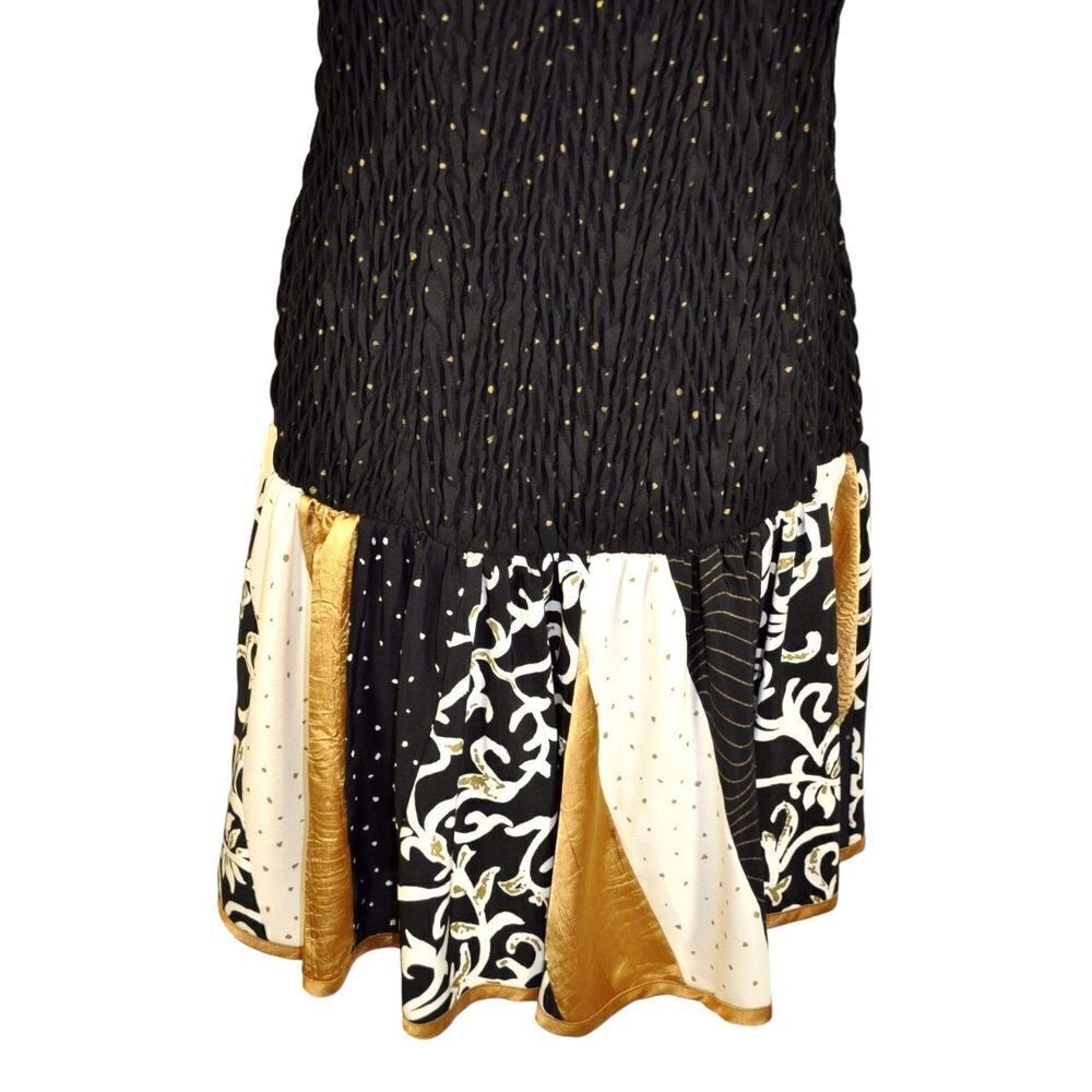 Vtg Jeanne Marc 80s smocked Party Dress Black Gold S 8/10 drop waist fairygoth - Picture 3 of 6